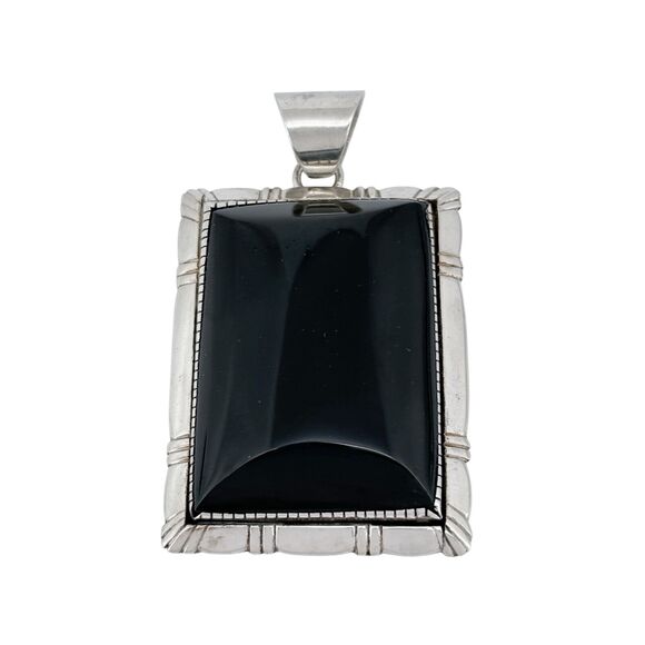 Vintage Sterling Silver 925 Large Rectangular Onyx Pendant - Picture 2 of 7